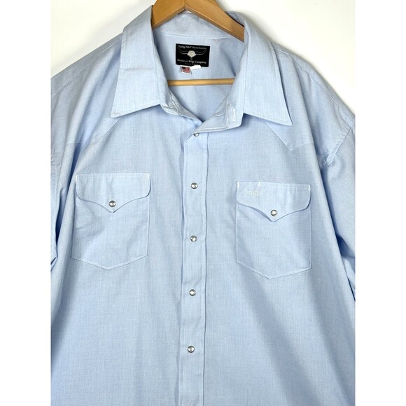 Flying R Ranchwear Western Shirt Men 4XL Tall Light Blue Pearl Snap Made in USA - Picture 2 of 10